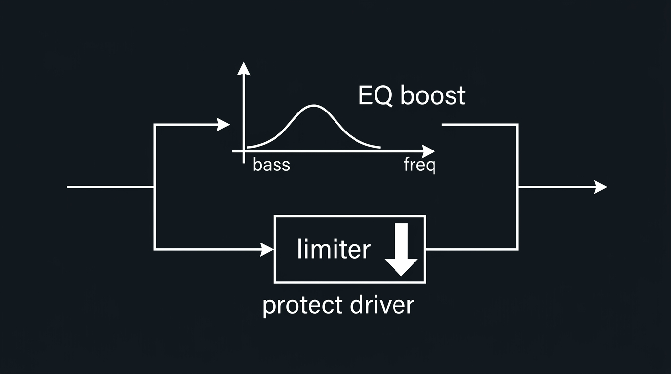 Parametric EQ bass boost in the low end with limiting to protect the driver
