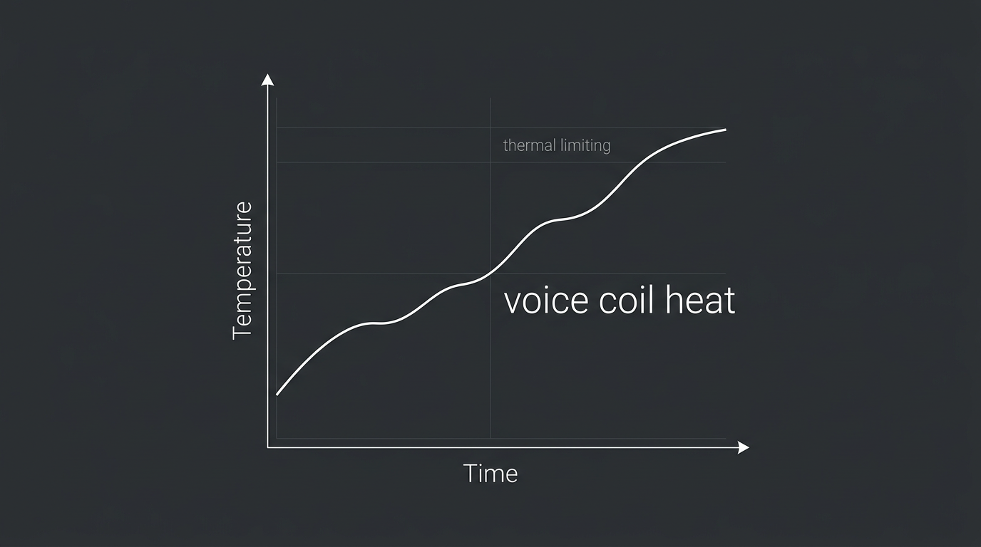 Thermal limiting: voice-coil heat builds from signal history, not from peaks alone